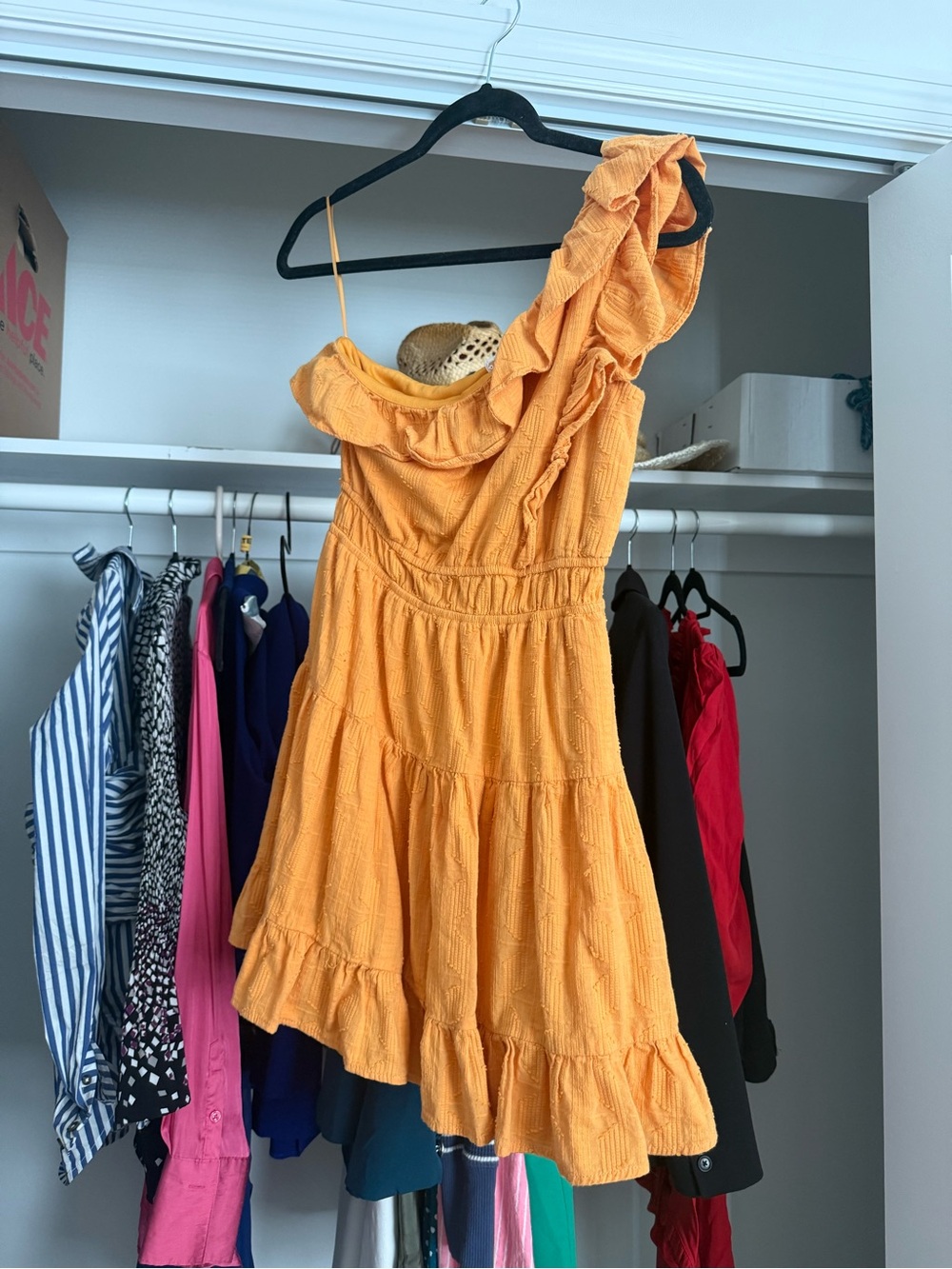 One-Shoulder Orange Ruffle Summer Dress